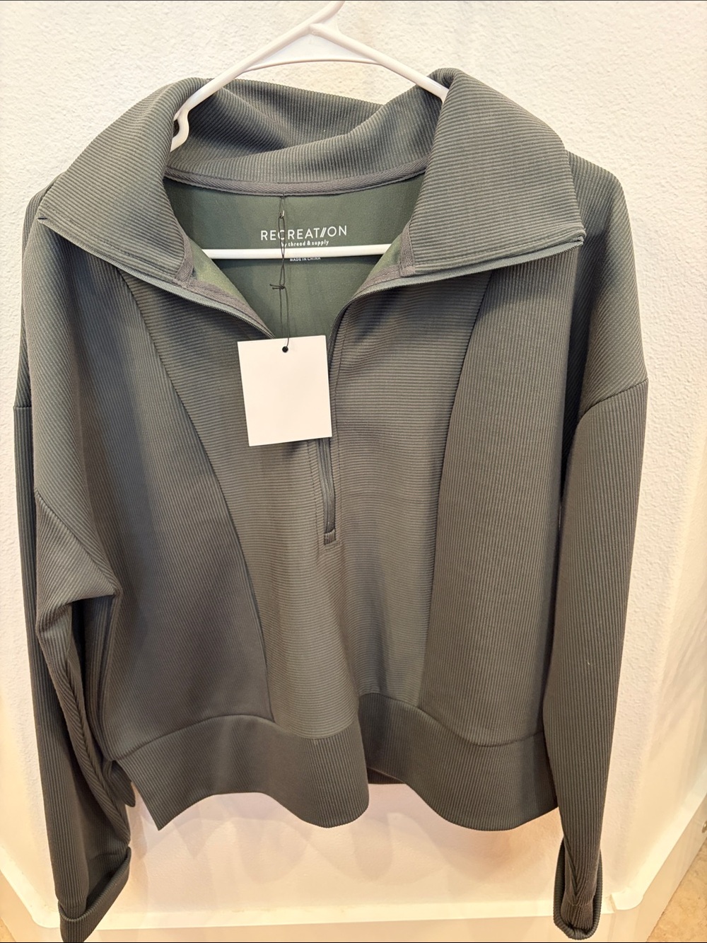 Recreation Ribbed Half-Zip Sweater in Olive